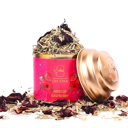 Oh Cha Hibiscus Tea with Raspberry & Lemongrass | Herbal Tea | Blended with Mulethi, Orange Peel, Rose Hip | Caffeine Free Herbal Tea | Boosts Immunity | Liver Detox, 35 gm