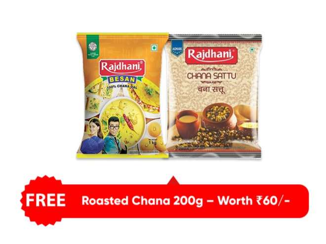 Rajdhani Besan 1 Kg & Sattu 500g (Get FREE Roasted Chana 200g Worth Rs 60)