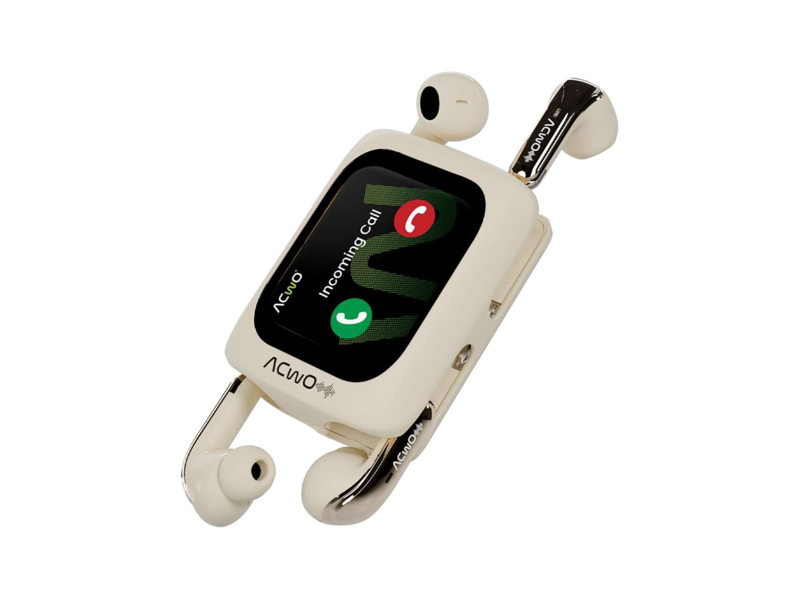 ACwO Fire Prime TWS Earbuds (in-Ear & Half-in-Ear in 1 Case), Smart HD Display + 40dB ANC (in-Ear), 80 Hrs Playtime, 4 Mics AI-ENC, 3D Spatial Sound - Prime Creme