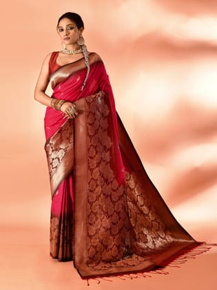 Pink Pure Banarasi Weaving Silk Saree