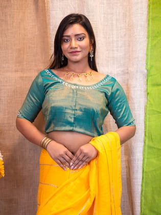 Sequinned Embroidered Silk Saree Blouse-L