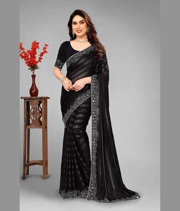VEERAIVA Chiffon Embellished Saree With Unstitched Blouse Piece ( Purple )