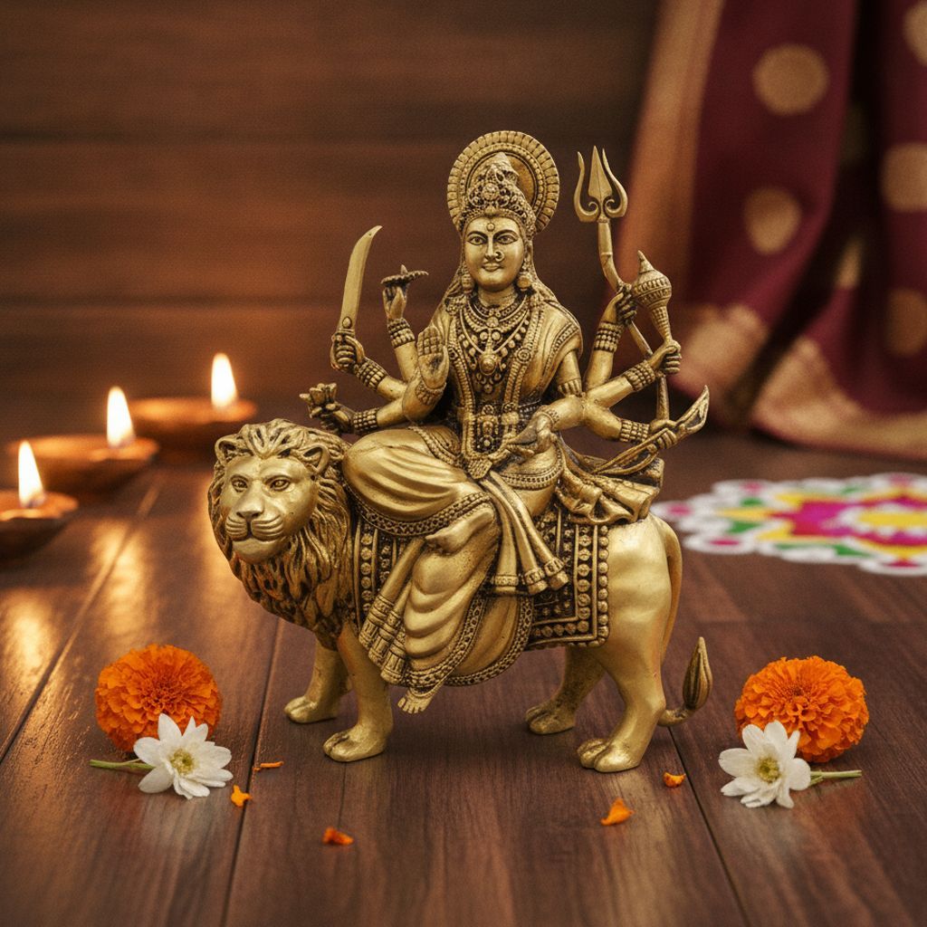 Brass Durga Ji Idol Statue for Home Temple & Festive Gifting, Height : 7.5 Inch (BSMAS1732 K)