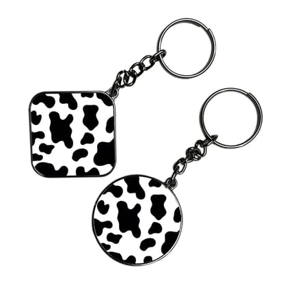 Cow Print - Keychain With Silver Border (Pack Of 2)