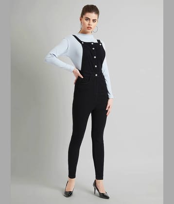 Miss Chase Women Solid Denim Dungarees ( Black )