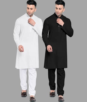 Fashionfricks Cotton Blend Solid Regular Fit Kurta Pyjama Set For Men ( Multi )