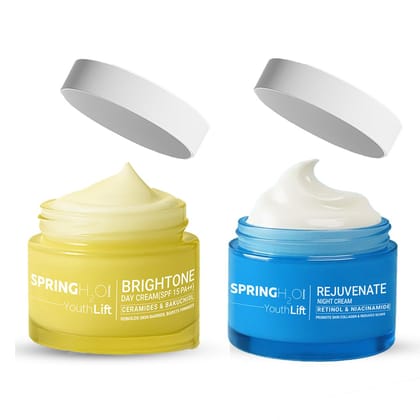 Spring H2O Rejuvenate Night Cream + Brightone Day Cream (SPF 15 PA++) Combo | 24-Hour Hydration, Nourishment & Skin Radiance | For All Skin Types � 2 x 50ml
