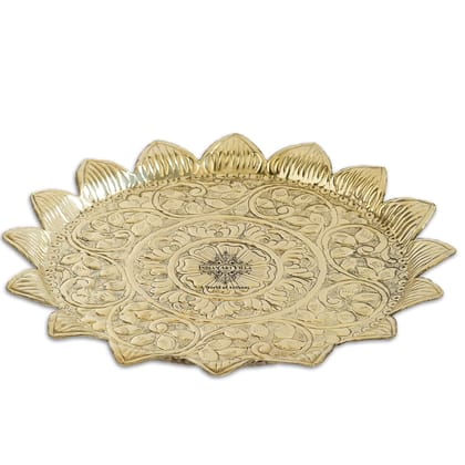 Indian Art Villa Pure Brass Sunflower Design Pooja Thali | Pooja Temple Home-Flower
