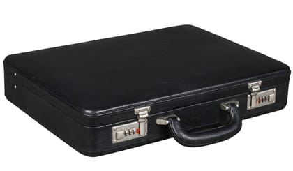 BRAND LEATHER Unisex Luxury Frosted Combination Lock Real Leather Business Cum Office Briefcase (Black) BLACK 4 / M