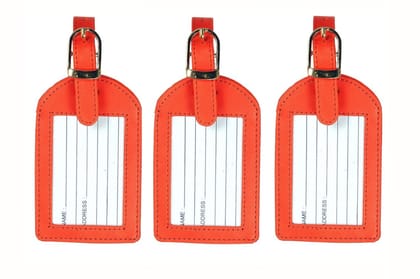 Sukeshcraft Luggage Tags Suitcase Tag Travel Bag Labels 3 Pcs. Combo (Orange Tag)