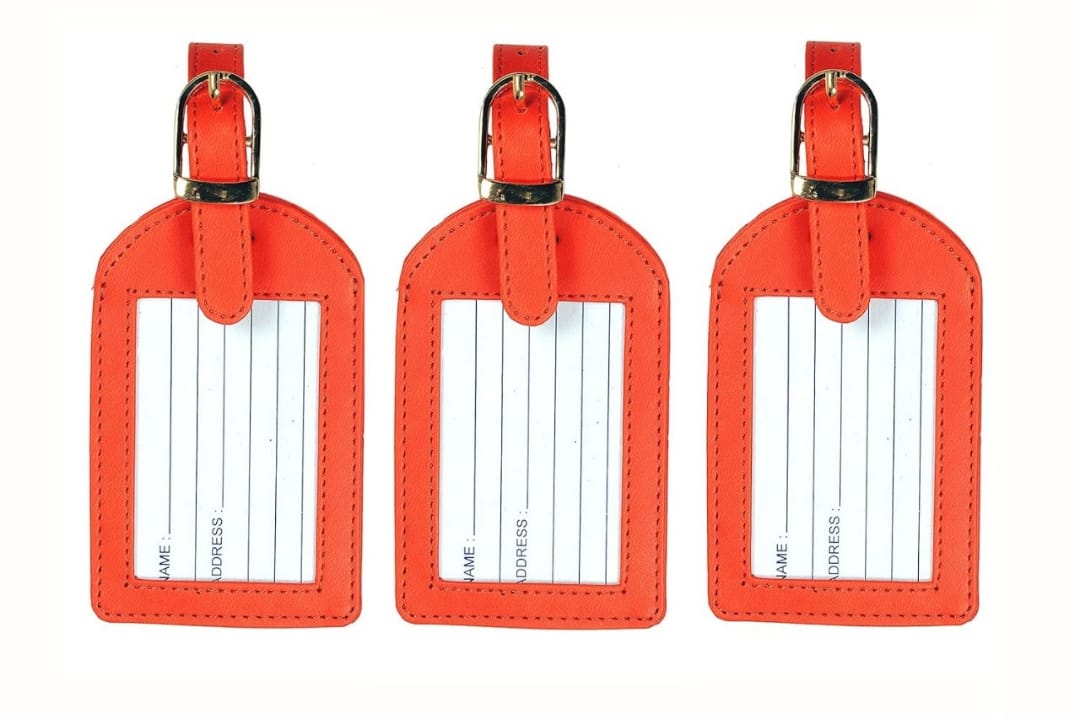 Sukeshcraft Luggage Tags Suitcase Tag Travel Bag Labels 3 Pcs. Combo (Orange Tag)