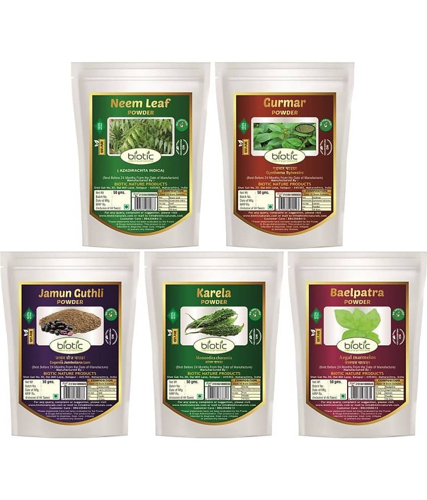 Biotic Neem, Karela, Gurmar, Baelpatra & Jamun Seed Powder 250 gm Pack of 5