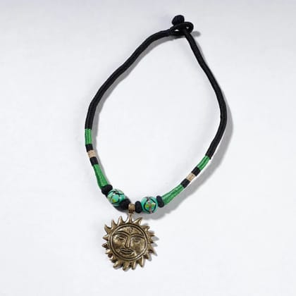 Green Patwa Thread & Brass Pendant Necklace Green Patwa Thread & Brass Pendant Necklace