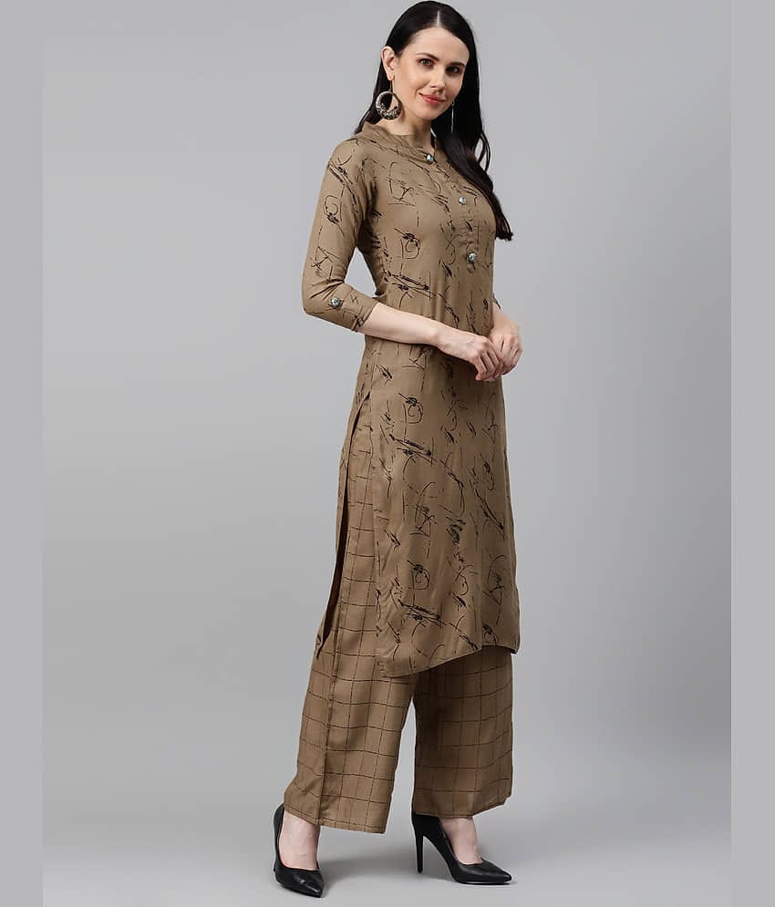 HIGHLIGHT FASHION EXPORT - Brown Straight Rayon Women's Stitched Salwar Suit ( Pack of 1 )