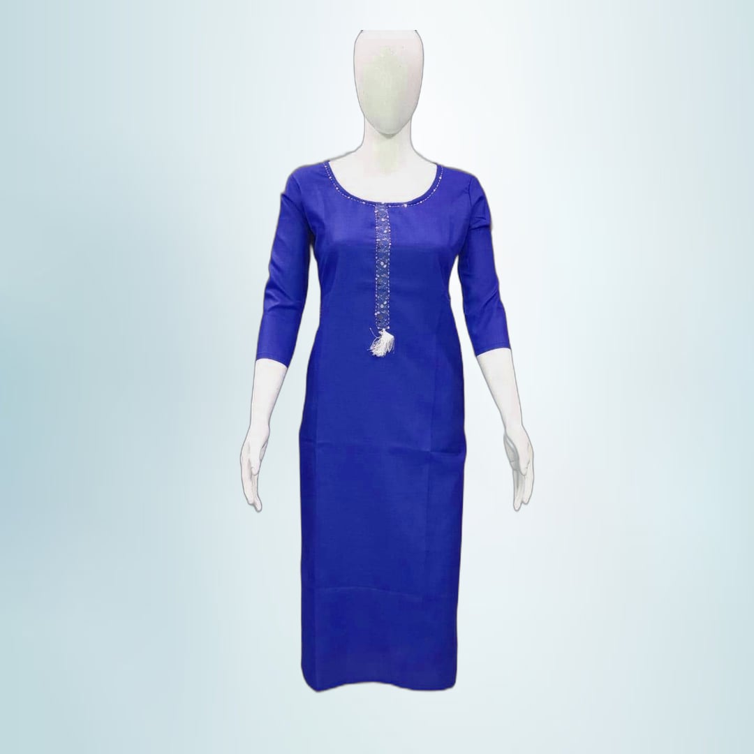 Solid Royal Blue Cotton Straight Kurti | Minimalist Ethnic Wear | Casual & Office Wear