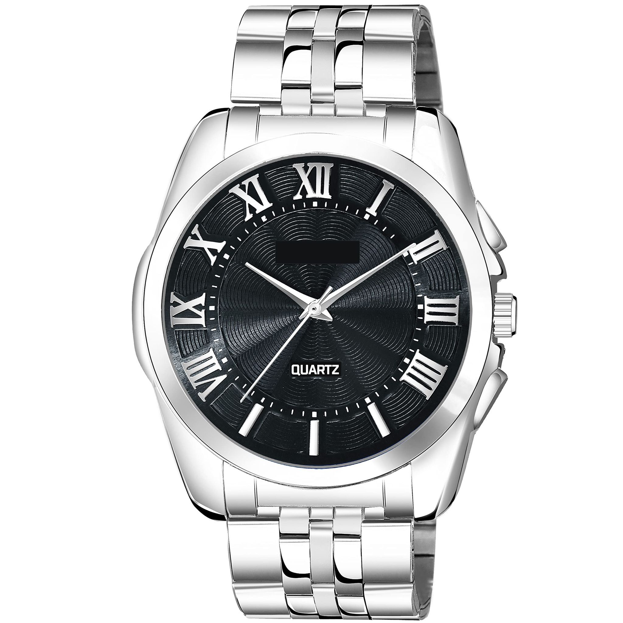 Black 3D Roman Stainless Steel Analog Watch for Men LR125