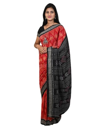 Red black colour handwoven cotton saree Red black colour handwoven cotton saree