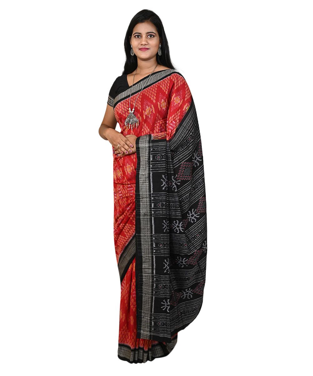 Red black colour handwoven cotton saree