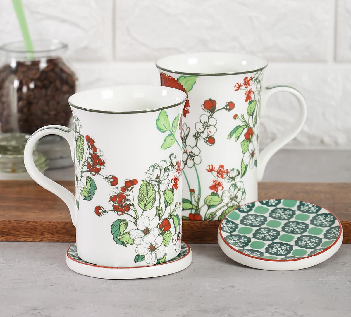 India Circus Glaring Garth Coffee Mugs And Coasters Set Of 2