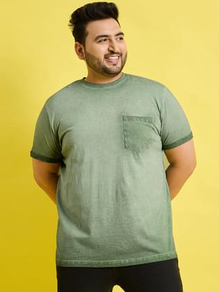 Men Plus Size Piccolo-Green Solid Round Neck Tshirt - 2XL