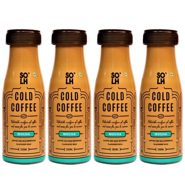 SOLH Mocha Cold Coffee Smooth, Creamy & Intense Bottle 200 Ml (Pack of 4)