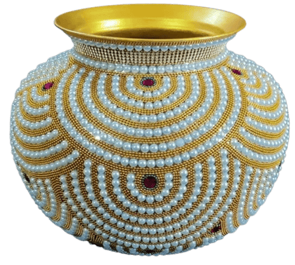 Handcrafted Pearl and Golden Beads Embellished BrassSteel BindiMarriage Rings Bindi