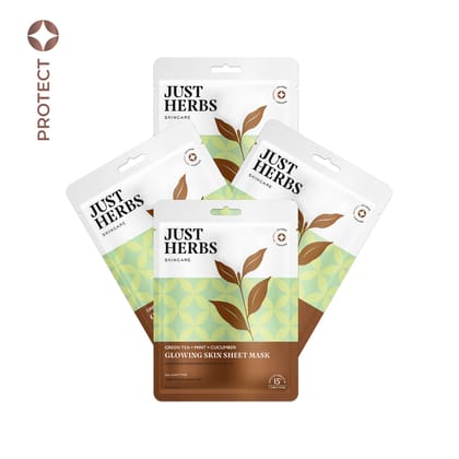 Green Tea Sheet Mask with Mint & Cucumber For Glowing Skin - Pack of 4