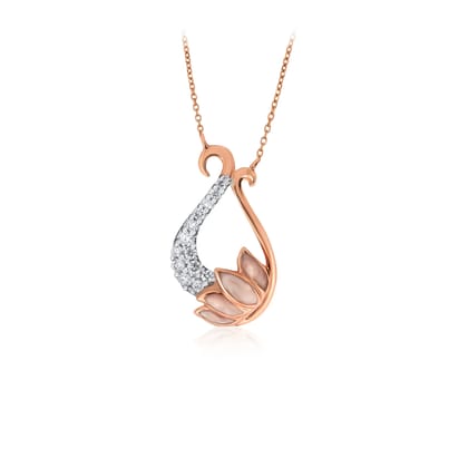 Senco Gold 14K Rose Gold Roving Swans Diamond Chain Pendant (Gold Weight - 3.2 g / 0.12 carat / HI-SI)