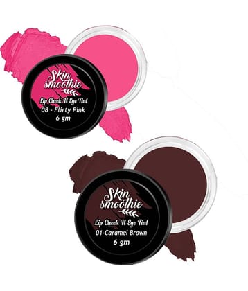 SKIN SMOOTHIE Lip,Cheek & Eye Tint With Goodness of Vitamin E, Hot Pink & Brown Rust, 6 gm, (Pack of 2)