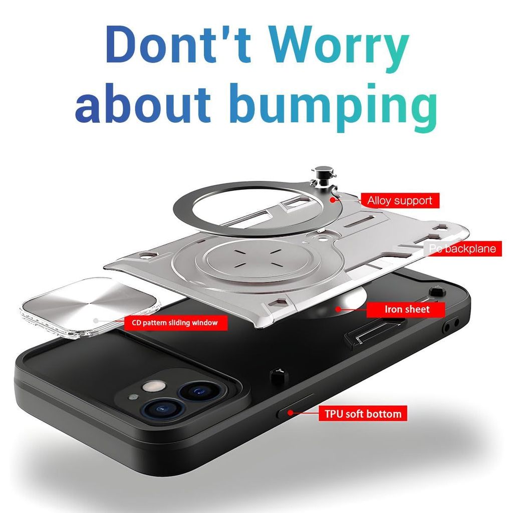 LIRAMARK Case Compatible with Apple iPhone 12 (6.1 inch) with Stand & Slider Camera Military Grade Drop Protection