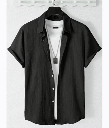 AAPSKA Poly Cotton Regular Fit Self Design Half Sleeves Men's Casual Shirt - Black ( Pack of 1 )