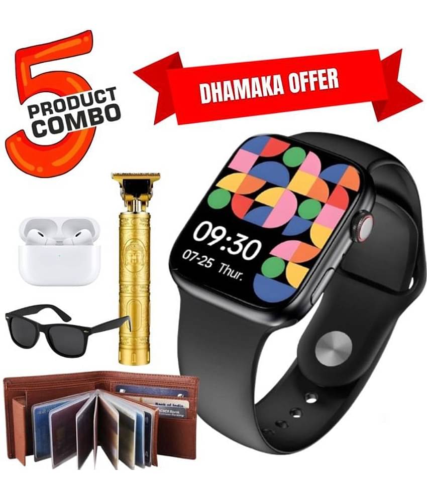 5 in 1 Combo Pack of Smartwatch, Bluetooth Earbuds, Trimmer, Sunglasses & Wallet