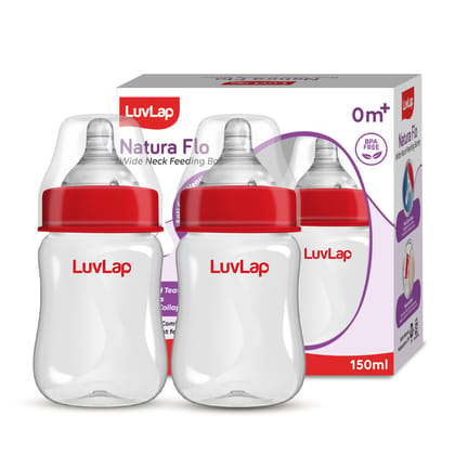 LuvLap Anti-Colic Wide Neck Natura Flo Baby Plastic Feeding Bottle, 150Ml (Pack of 2), New Born/Infants/Toddler Upto 3 Years, BPA Free LuvLap Anti-Colic Wide Neck Natura Flo Baby Plastic Feeding Bottle, 150Ml (Pack of 2), New Born/Infants/Toddler Upto 3 