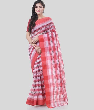 Desh Bidesh Cotton Woven Saree Without Blouse Piece ( Red )