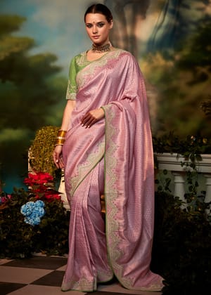 Light Pink Woven Banarasi Soft Silk Designer Saree