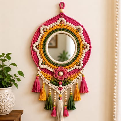 Spandan Creations Handcrafted Boho Macrame Mirror with Tassels