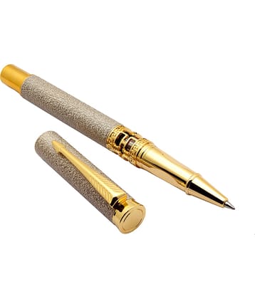 Srpc Luoshi 3217 Matte Golden Rock Finish Metal Body Arrow Clip Rollerball Pen Blue Refill