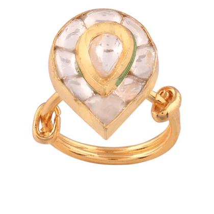 Gold Plated Tilak Shaped Kundan Adjustable Finger Ring for W