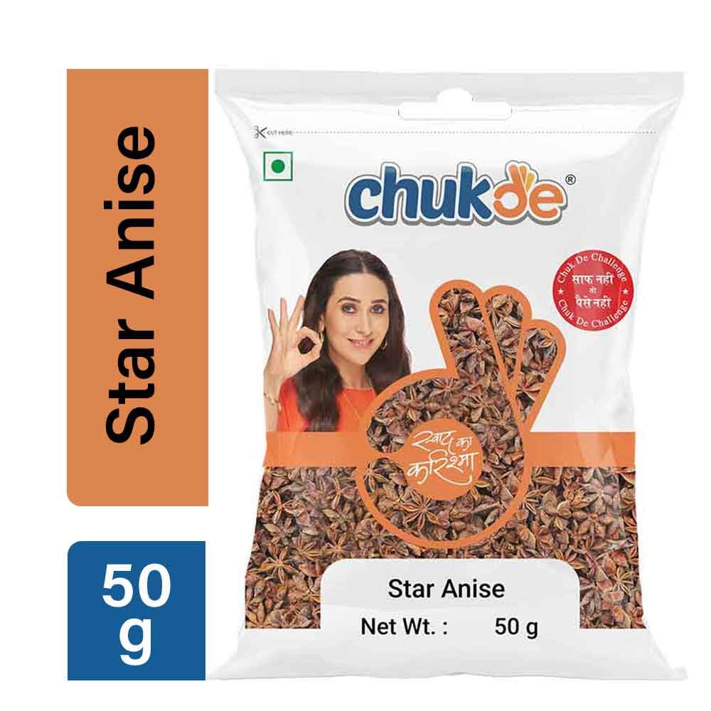 Chukde Badiyan (Star Anise) - 50 Gm | Whole Spices | Regional Names: Chakra Phool, Anasipoo, Anaspuvu, Takkolam, Chakra Phooli, Chakro Phool, Anasphalo, Anasphal