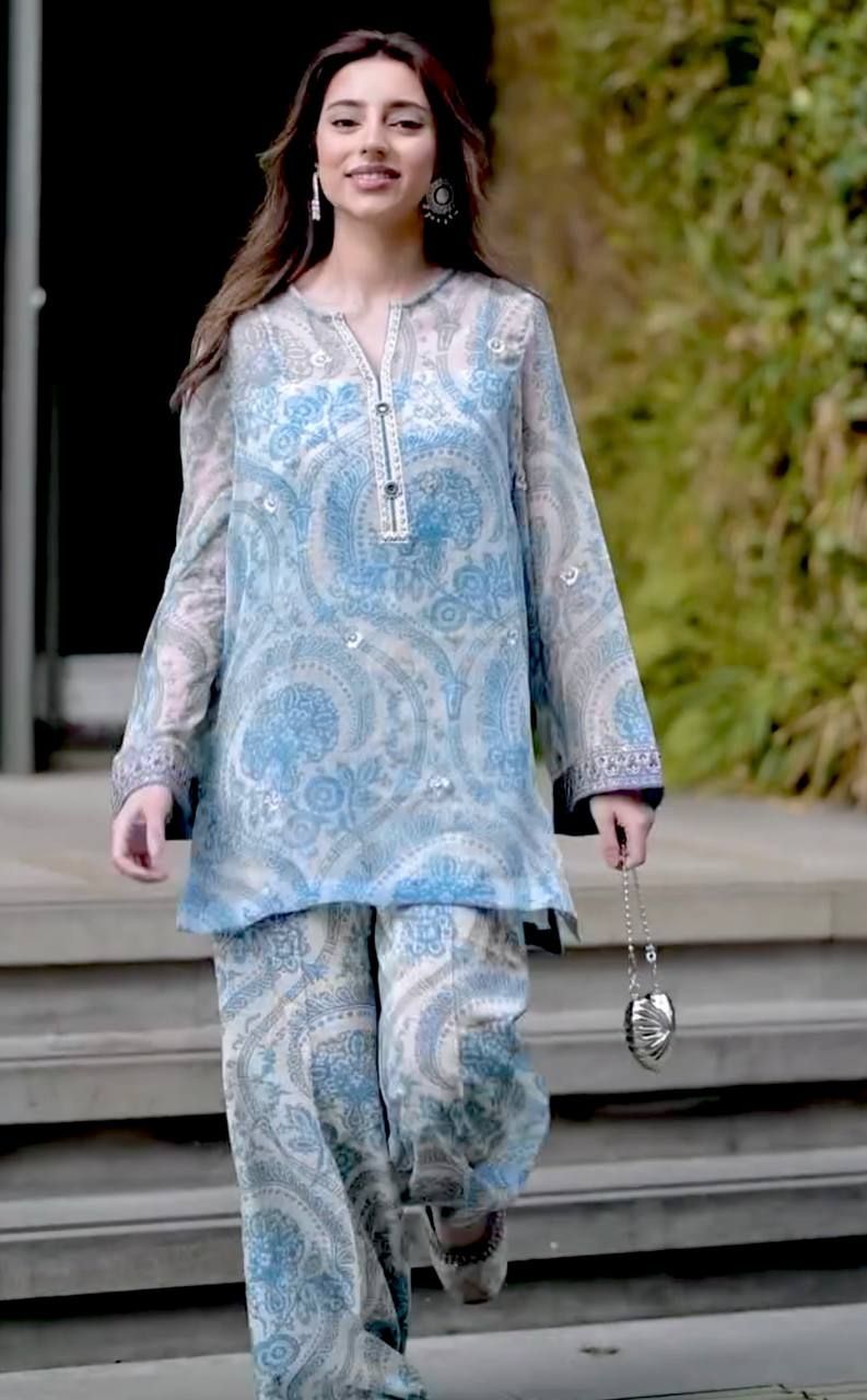 Chiffon Georgette Top & Farsi Palazzo With Dupatta set-M