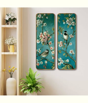 SAF Bird & Blossom Set of 2 Vertical MDF Wall Panels | Premium Sparkle Lamination Finish | Elegant Nature Wall Décor for Living Room, Bedroom & Office