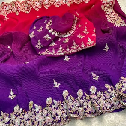 Soft Georgette Saree with Crush Pattern Design  by SHIV TEXTILES