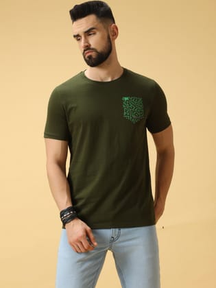 Estilocus Scanner Green Print Crew Neck T-Shirt-S