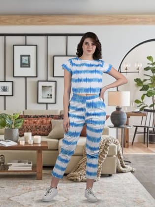 OWO the label women cord set white stripe printed cords set for women stylish cords (OTL-CRD-1302)-Small