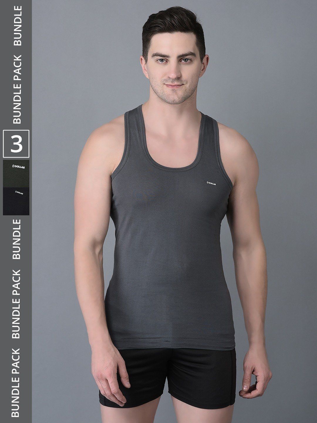 Men's Assorted Pack of 3 Solid Combed Cotton Shrinkless Vest