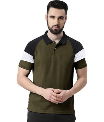 Leotude Pack of 1 Cotton Blend Regular Fit Colorblock Half Sleeves Men's Polo T Shirt ( Olive )