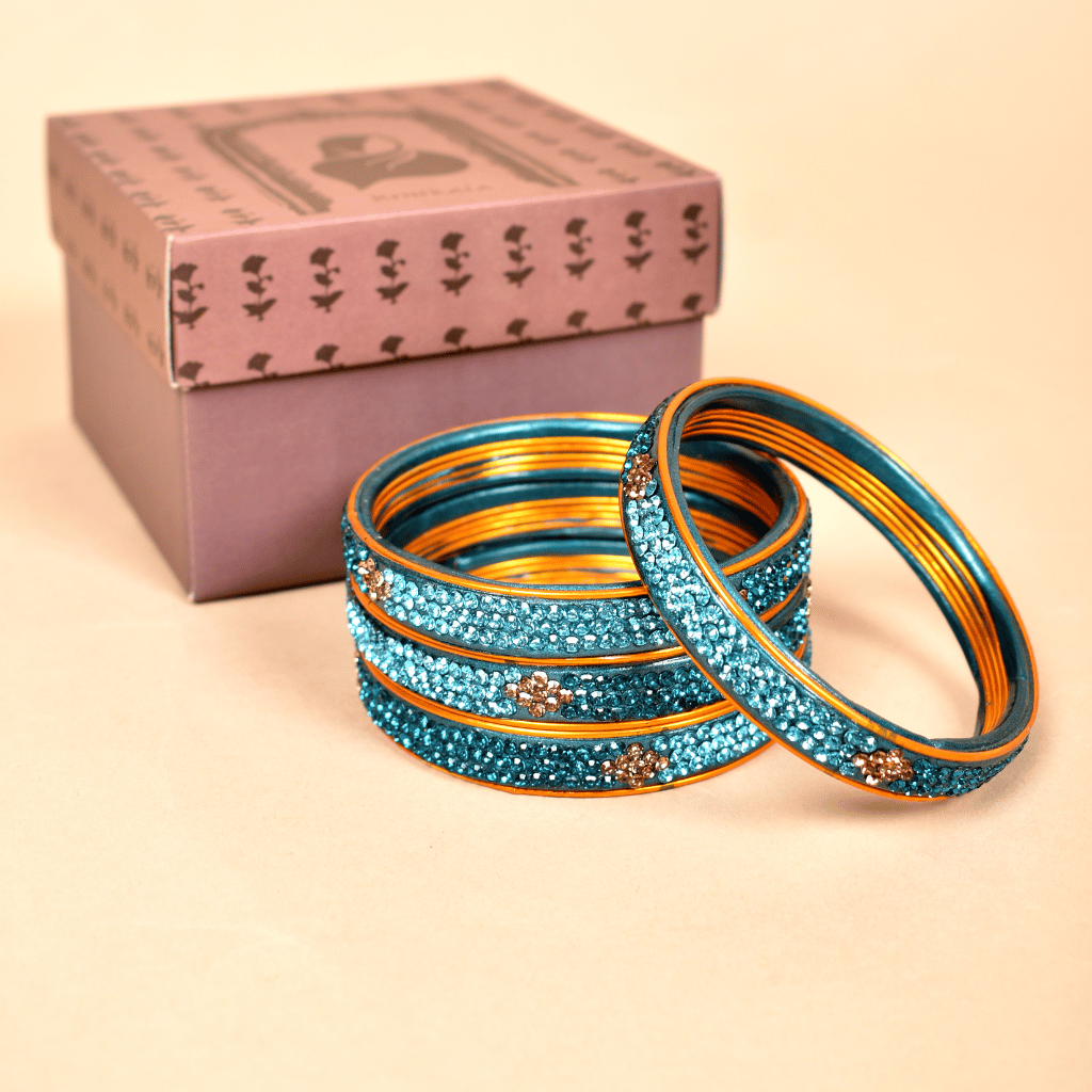 Pair of Blue Stone Studded Lac Bangles-2-2
