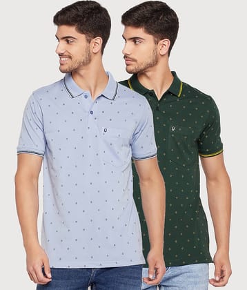 UNIBERRY Pack of 2 Cotton Blend Regular Fit Printed Half Sleeves Men's Polo T Shirt ( Blue )