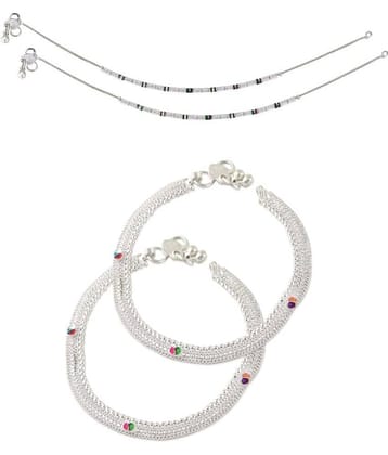 HEER COLLECTION - Silver Anklets ( Pack of 2 )
