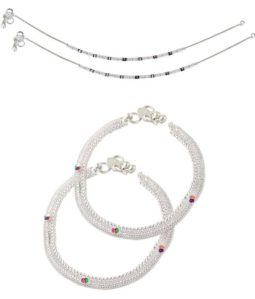 HEER COLLECTION - Silver Anklets ( Pack of 2 )
